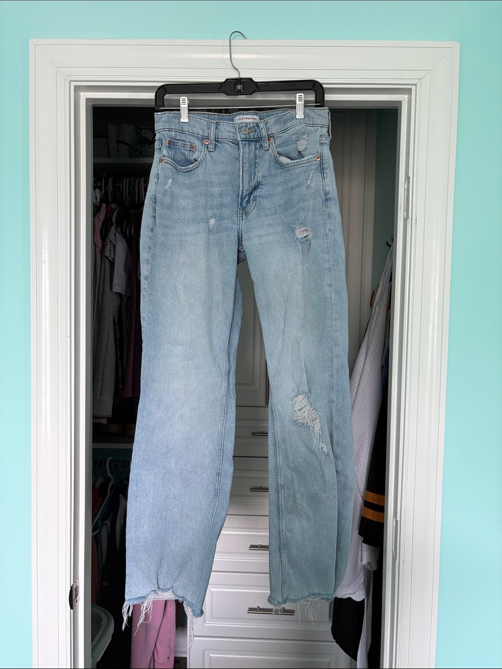 Lucky Brand Light Blue Distressed Straight-Leg Jeans